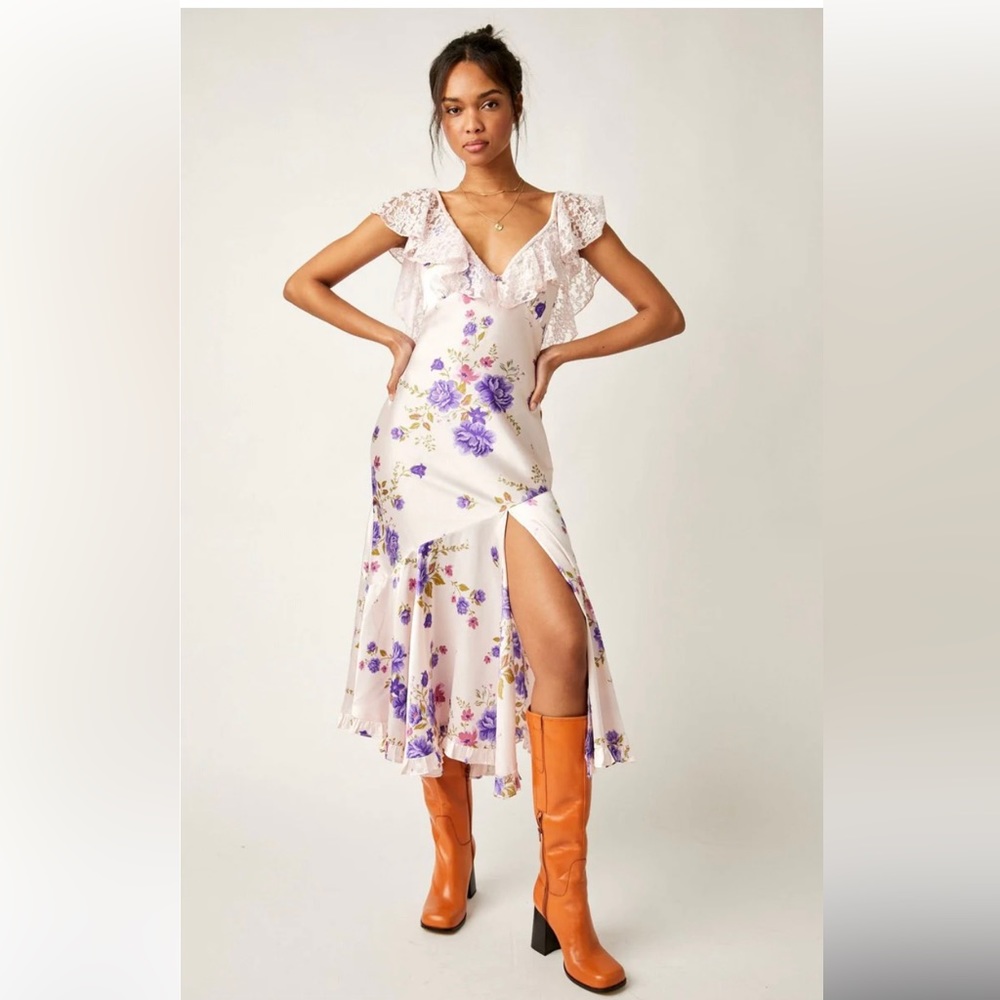 SOLD NWT. Free People - Warm Hearts Midi Dress in Ivory - Picture 3 of 6